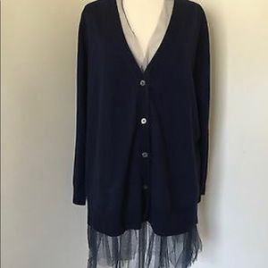 JCREW Tulle-hem cardigan sweater Navy Size Large
